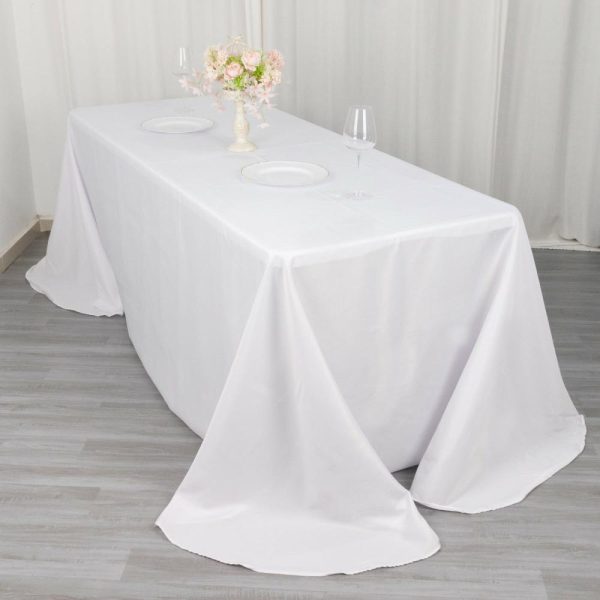 Polyester |  White Seamless Polyester Rectangular Tablecloth with Rounded Corners, 90″x132″ Oval Oblong Tablecloth for 6 Foot Table With Floor-Length Drop