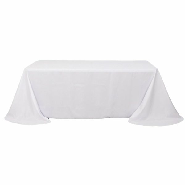 Polyester |  White Seamless Polyester Rectangular Tablecloth with Rounded Corners, 90″x132″ Oval Oblong Tablecloth for 6 Foot Table With Floor-Length Drop