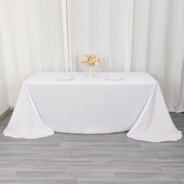 Polyester |  White Seamless Polyester Rectangular Tablecloth with Rounded Corners, 90″x132″ Oval Oblong Tablecloth for 6 Foot Table With Floor-Length Drop