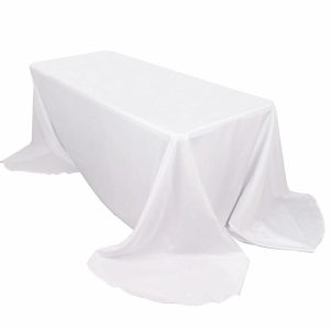 Polyester |  White Seamless Polyester Rectangular Tablecloth with Rounded Corners, 90″x156″ Oval Oblong Tablecloth for 8 Foot Table With Floor-Length Drop