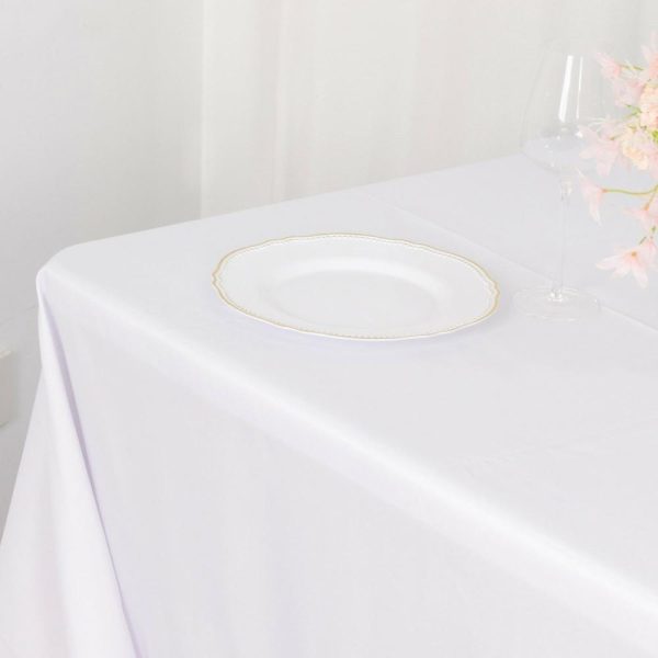 Polyester |  White Seamless Polyester Rectangular Tablecloth with Rounded Corners, 90″x156″ Oval Oblong Tablecloth for 8 Foot Table With Floor-Length Drop