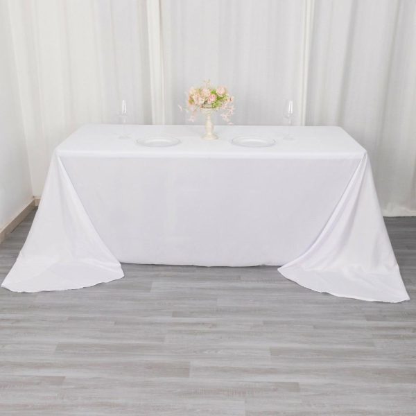 Polyester |  White Seamless Polyester Rectangular Tablecloth with Rounded Corners, 90″x156″ Oval Oblong Tablecloth for 8 Foot Table With Floor-Length Drop