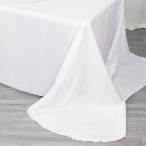 Polyester |  White Seamless Polyester Rectangular Tablecloth with Rounded Corners, 90″x156″ Oval Oblong Tablecloth for 8 Foot Table With Floor-Length Drop