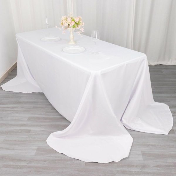 Polyester |  White Seamless Polyester Rectangular Tablecloth with Rounded Corners, 90″x156″ Oval Oblong Tablecloth for 8 Foot Table With Floor-Length Drop