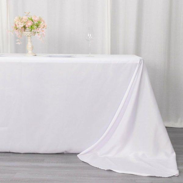 Polyester |  White Seamless Polyester Rectangular Tablecloth with Rounded Corners, 90″x156″ Oval Oblong Tablecloth for 8 Foot Table With Floor-Length Drop