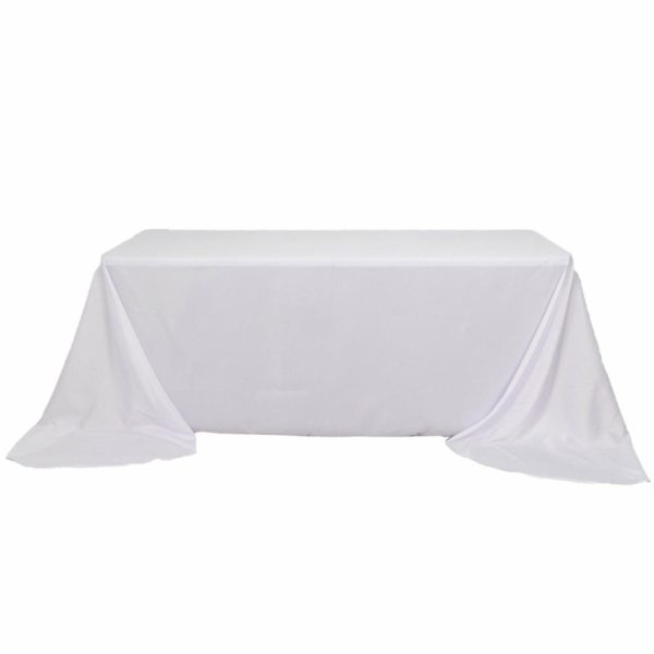 Polyester |  White Seamless Polyester Rectangular Tablecloth with Rounded Corners, 90″x156″ Oval Oblong Tablecloth for 8 Foot Table With Floor-Length Drop