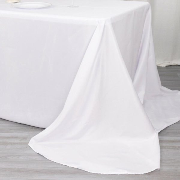 Polyester |  White Seamless Polyester Rectangular Tablecloth with Rounded Corners, 90″x156″ Oval Oblong Tablecloth for 8 Foot Table With Floor-Length Drop