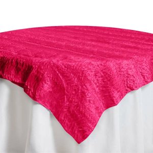 Rosette |  72″ Fuchsia Crushed Satin 3D Wavy Square Table Overlay – Clearance SALE