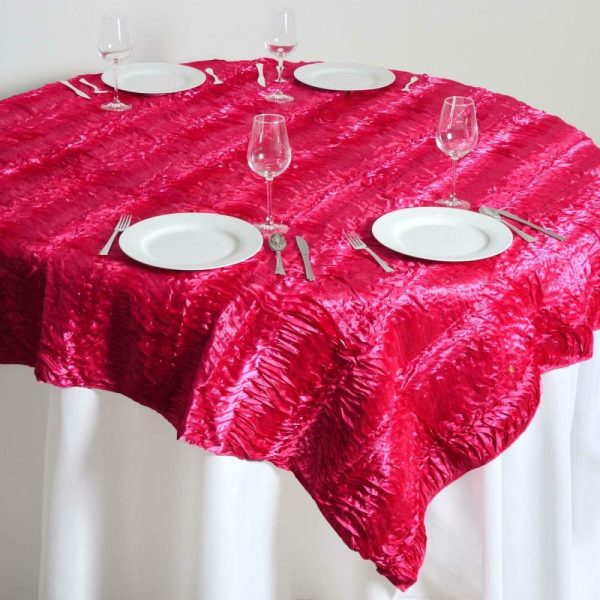 Rosette |  72″ Fuchsia Crushed Satin 3D Wavy Square Table Overlay – Clearance SALE