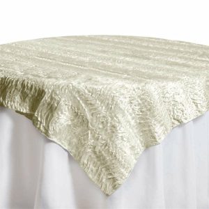 Rosette |  72″ Ivory Crushed Satin 3D Wavy Square Table Overlay – Clearance SALE