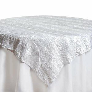 Rosette |  72″ White Crushed Satin 3D Wavy Square Table Overlay – Clearance SALE