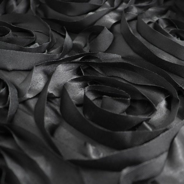 Rosette |  72″x72″ Black 3D Rosette Satin Square Table Overlay