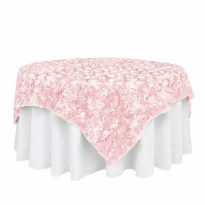 Rosette |  72″x72″ Blush 3D Rosette Satin Square Table Overlay