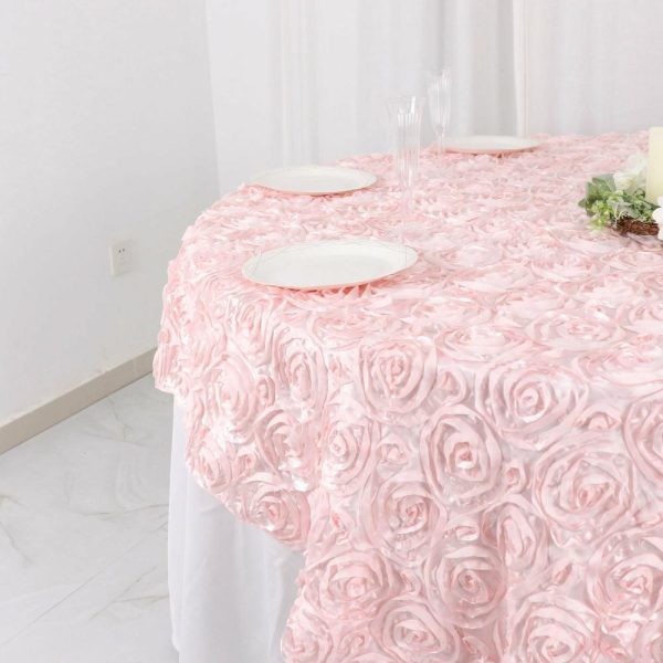 Rosette |  72″x72″ Blush 3D Rosette Satin Square Table Overlay