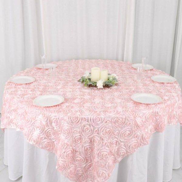 Rosette |  72″x72″ Blush 3D Rosette Satin Square Table Overlay