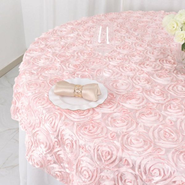 Rosette |  72″x72″ Blush 3D Rosette Satin Square Table Overlay