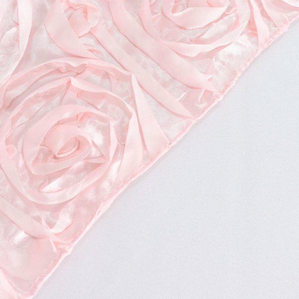 Rosette |  72″x72″ Blush 3D Rosette Satin Square Table Overlay