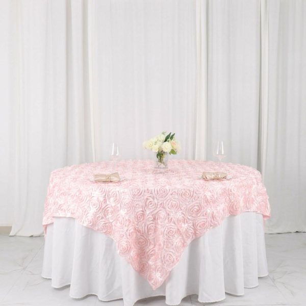 Rosette |  72″x72″ Blush 3D Rosette Satin Square Table Overlay