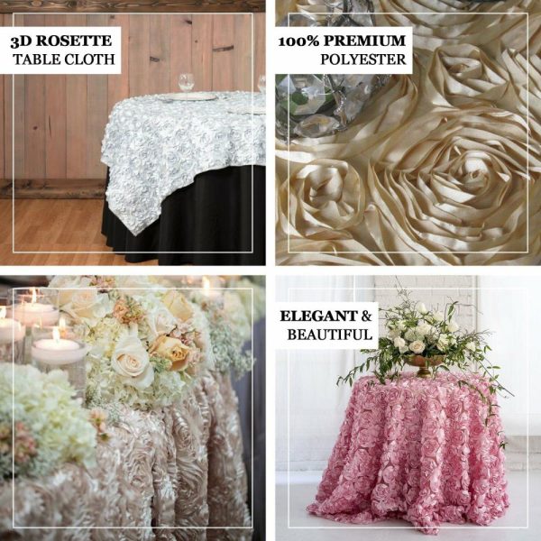 Rosette |  72″x72″ Blush 3D Rosette Satin Square Table Overlay