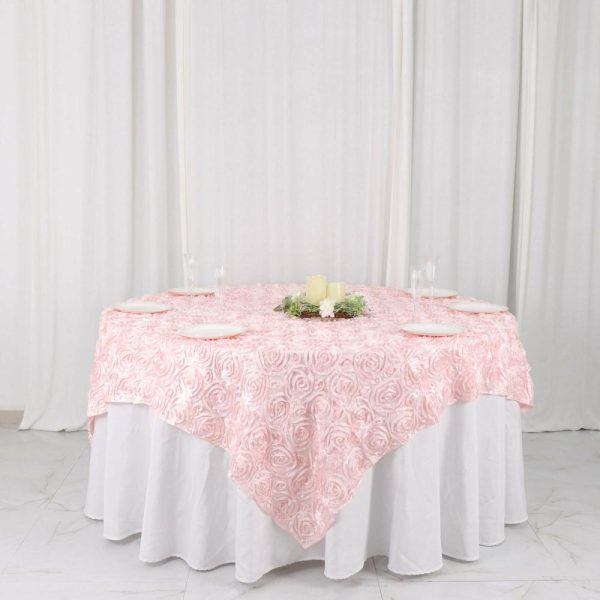 Rosette |  72″x72″ Blush 3D Rosette Satin Square Table Overlay