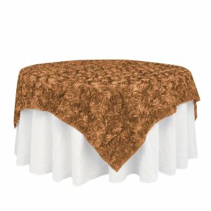 Rosette |  72″x72″ Gold 3D Rosette Satin Square Table Overlay