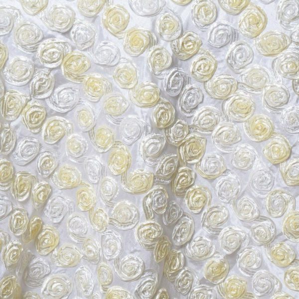 Rosette |  72″x72″ Ivory 3D Mini Rosette Satin Square Table Overlay