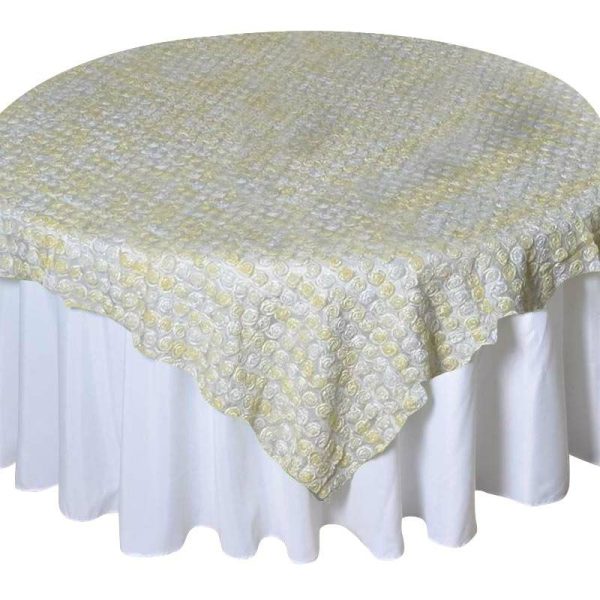 Rosette |  72″x72″ Ivory 3D Mini Rosette Satin Square Table Overlay