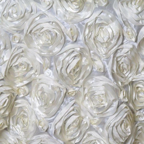 Rosette |  72″x72″ Ivory 3D Rosette Satin Square Table Overlay