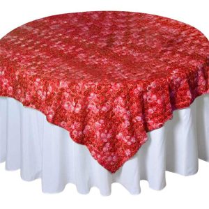 Rosette |  72″x72″ Red 3D Mini Rosette Satin Square Table Overlay