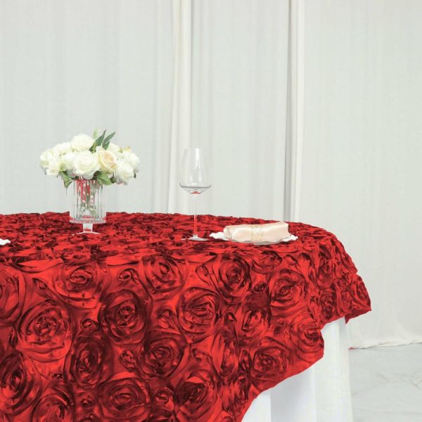 Rosette |  72″x72″ Red 3D Rosette Satin Square Table Overlay