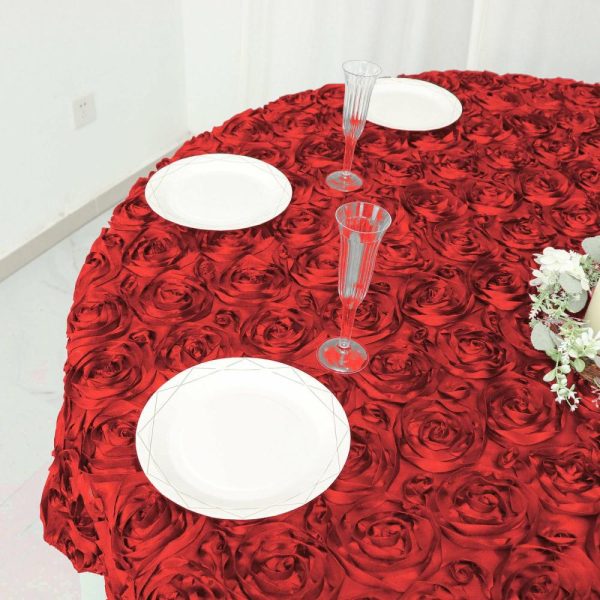 Rosette |  72″x72″ Red 3D Rosette Satin Square Table Overlay