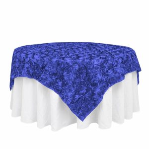 Rosette |  72″x72″ Royal Blue 3D Rosette Satin Square Table Overlay