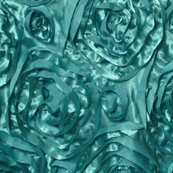 Rosette |  85″x85″ Turquoise 3D Rosette Satin Square Table Overlay