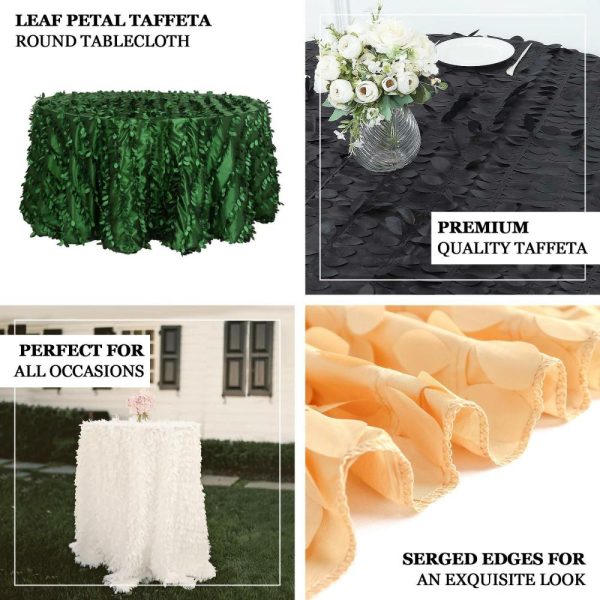 Rosette & Petals |  120″ Champagne 3D Leaf Petal Taffeta Fabric Seamless Round Tablecloth for 5 Foot Table With Floor-Length Drop