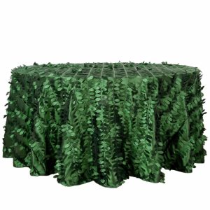 Rosette & Petals |  120″ Green Leaf Petal Taffeta Seamless Round Tablecloth for 5 Foot Table With Floor-Length Drop