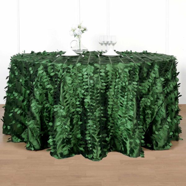 Rosette & Petals |  120″ Green Leaf Petal Taffeta Seamless Round Tablecloth for 5 Foot Table With Floor-Length Drop