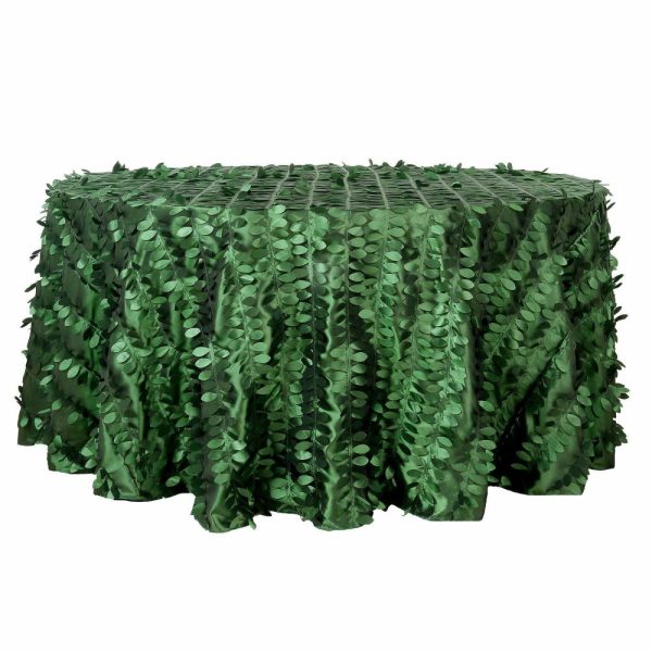 Rosette & Petals |  120″ Green Leaf Petal Taffeta Seamless Round Tablecloth for 5 Foot Table With Floor-Length Drop