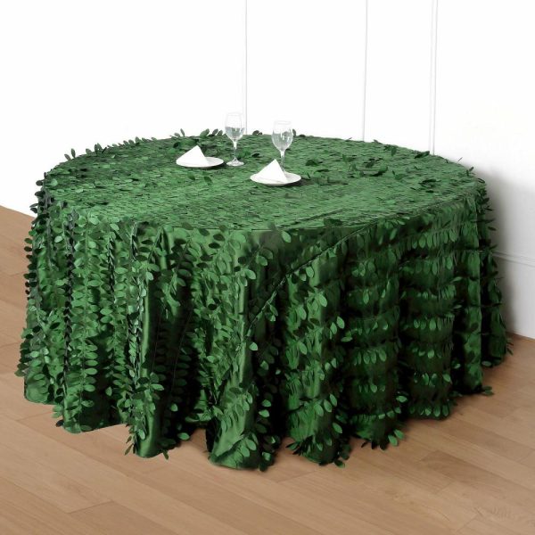 Rosette & Petals |  120″ Green Leaf Petal Taffeta Seamless Round Tablecloth for 5 Foot Table With Floor-Length Drop