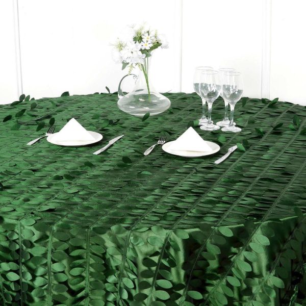 Rosette & Petals |  120″ Green Leaf Petal Taffeta Seamless Round Tablecloth for 5 Foot Table With Floor-Length Drop