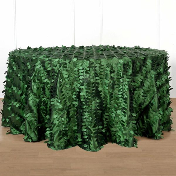 Rosette & Petals |  120″ Green Leaf Petal Taffeta Seamless Round Tablecloth for 5 Foot Table With Floor-Length Drop