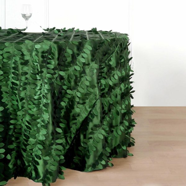 Rosette & Petals |  120″ Green Leaf Petal Taffeta Seamless Round Tablecloth for 5 Foot Table With Floor-Length Drop