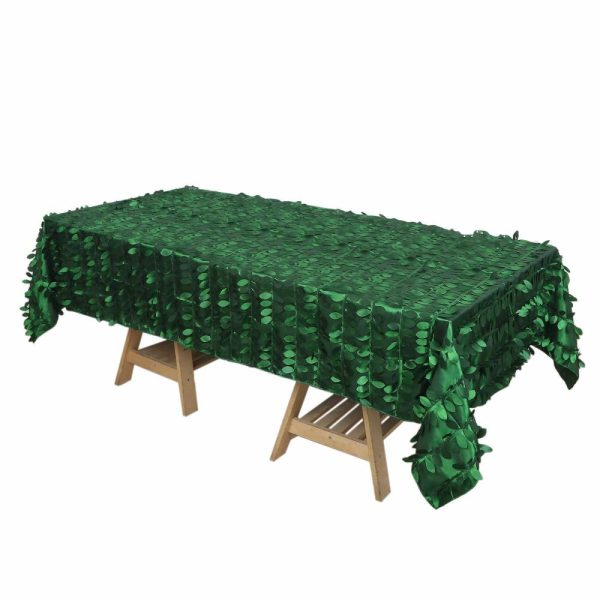 Rosette & Petals |  60″x102″ Green Leaf Petal Taffeta Seamless Rectangle Tablecloth