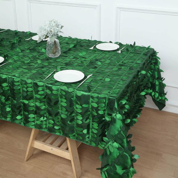 Rosette & Petals |  60″x102″ Green Leaf Petal Taffeta Seamless Rectangle Tablecloth