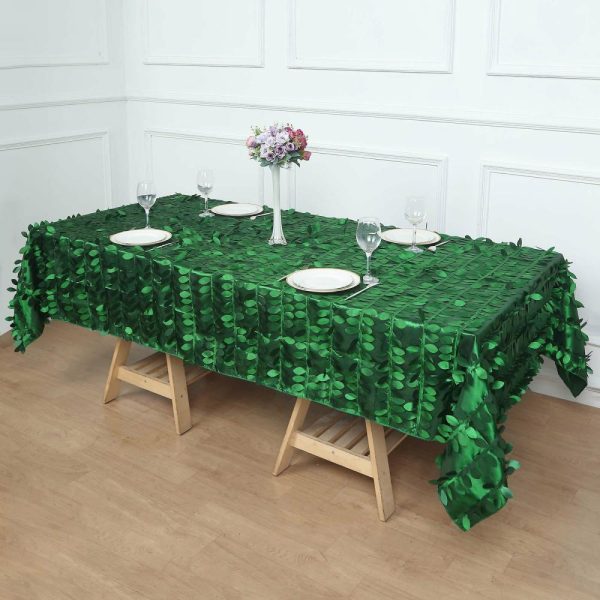 Rosette & Petals |  60″x102″ Green Leaf Petal Taffeta Seamless Rectangle Tablecloth