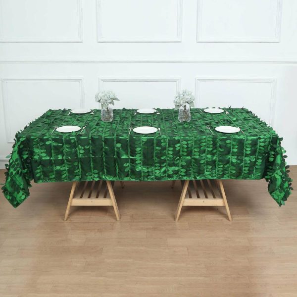 Rosette & Petals |  60″x102″ Green Leaf Petal Taffeta Seamless Rectangle Tablecloth