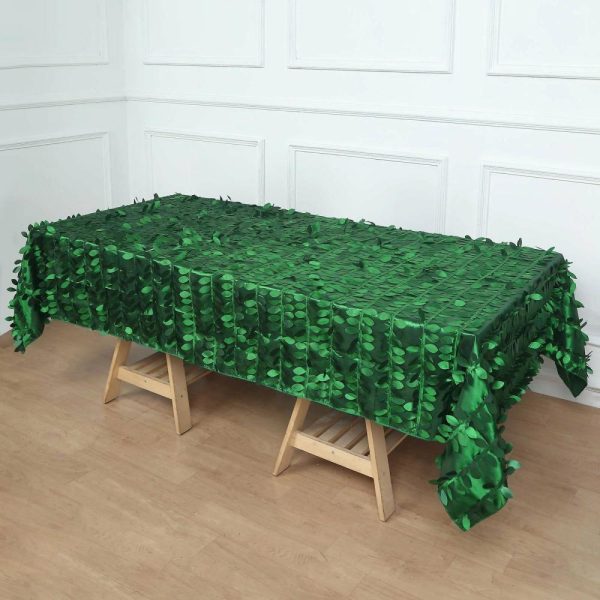 Rosette & Petals |  60″x102″ Green Leaf Petal Taffeta Seamless Rectangle Tablecloth