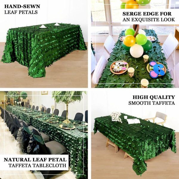 Rosette & Petals |  60″x102″ Green Leaf Petal Taffeta Seamless Rectangle Tablecloth