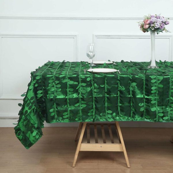 Rosette & Petals |  60″x102″ Green Leaf Petal Taffeta Seamless Rectangle Tablecloth