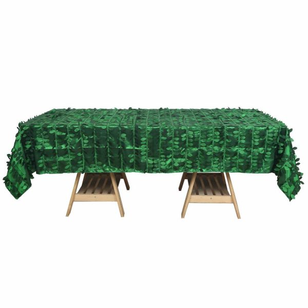 Rosette & Petals |  60″x102″ Green Leaf Petal Taffeta Seamless Rectangle Tablecloth