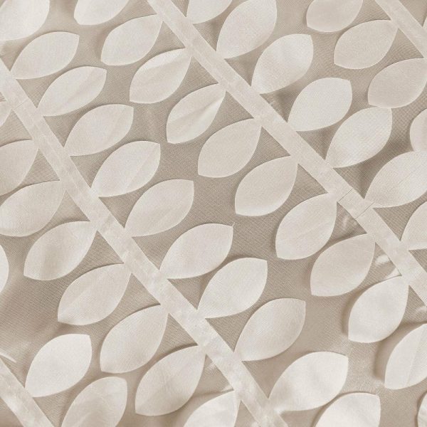 Rosette & Petals |  90″x132″ Beige 3D Leaf Petal Taffeta Fabric Seamless Rectangle Tablecloth for 6 Foot Table With Floor-Length Drop